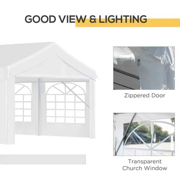 Outsunny 13 ft x 26 ft Heavy-Duty Outdoor Carport Party Event Tent, Patio Gazebo Canopy Pavilion with 4 Sidewalls and 8 Windows, White - product image 6
