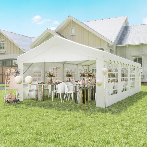 Outsunny 13 ft x 26 ft Heavy-Duty Outdoor Carport Party Event Tent, Patio Gazebo Canopy Pavilion with 4 Sidewalls and 8 Windows, White - product image 2