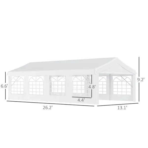 Outsunny 13 ft x 26 ft Heavy-Duty Outdoor Carport Party Event Tent, Patio Gazebo Canopy Pavilion with 4 Sidewalls and 8 Windows, White - product image 3