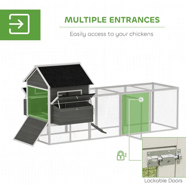 PawHut 137" Wooden Chicken Coop for 8-10 Chickens, Backyard, Dark Gray - product image 5