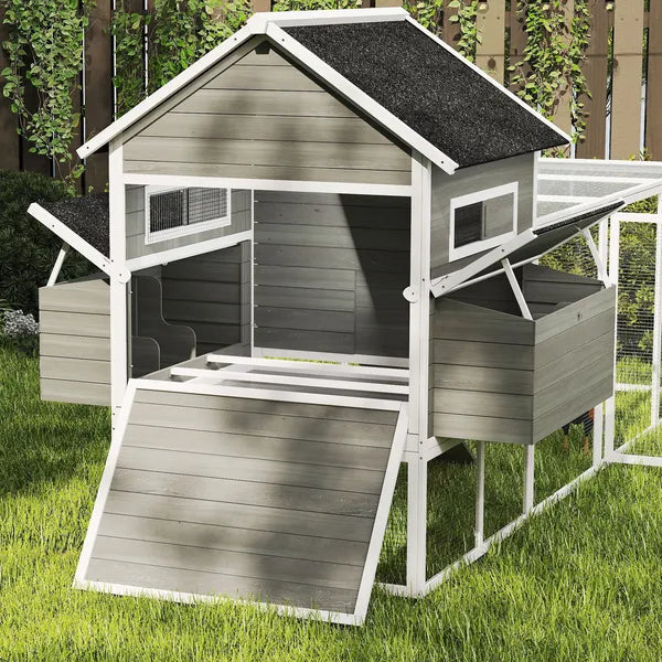 PawHut 137" Wooden Chicken Coop for 8-10 Chickens, Backyard, Dark Gray - product image 8