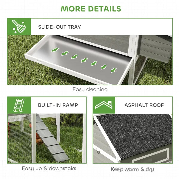 PawHut 137" Wooden Chicken Coop for 8-10 Chickens, Backyard, Dark Gray - product image 7