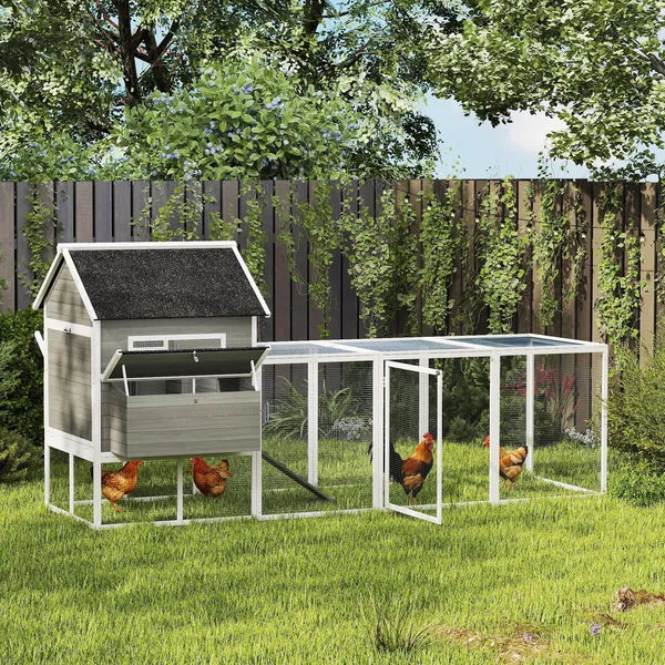 PawHut 137" Wooden Chicken Coop for 8-10 Chickens, Backyard, Dark Gray - product image 10