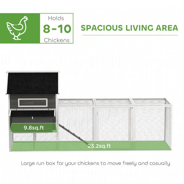 PawHut 137" Wooden Chicken Coop for 8-10 Chickens, Backyard, Dark Gray - product image 4