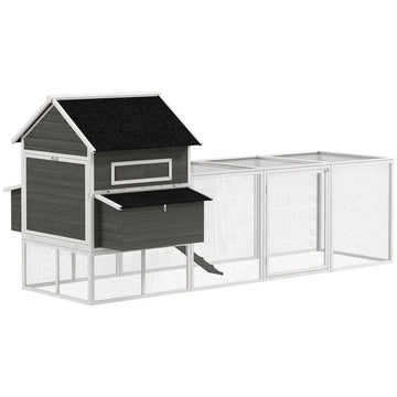 PawHut 137" Wooden Chicken Coop for 8-10 Chickens, Backyard, Dark Gray - product image 1