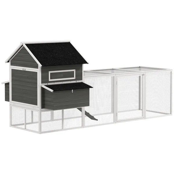 PawHut 137" Wooden Chicken Coop for 8-10 Chickens, Backyard, Dark Gray - product image 1