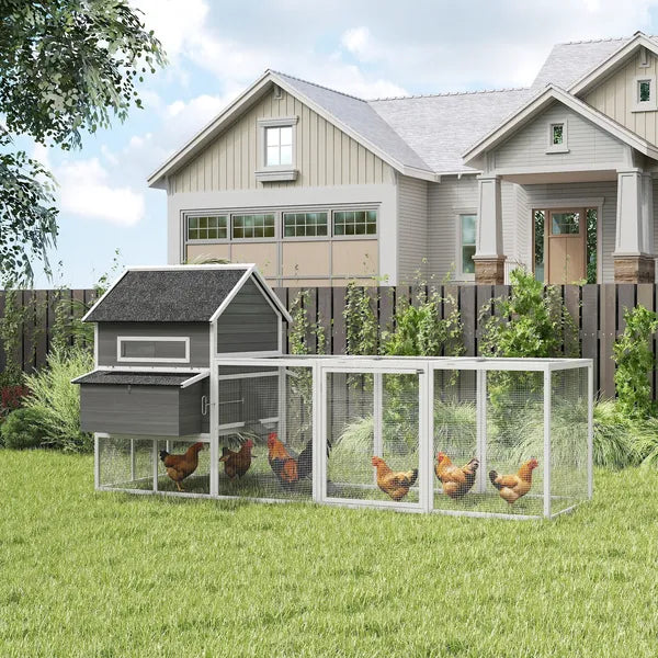 PawHut 137" Wooden Chicken Coop for 8-10 Chickens, Backyard, Dark Gray - product image 2