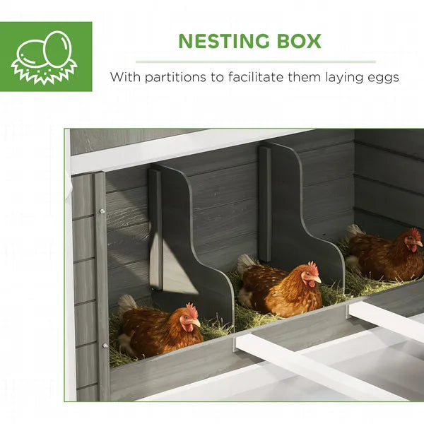 PawHut 137" Wooden Chicken Coop for 8-10 Chickens, Backyard, Dark Gray - product image 6