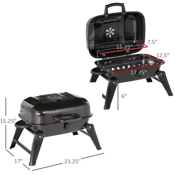Outsunny 14" Portable Charcoal Grill, Tabletop Outdoor Small Grill with Heat Preservation Net, Venting System, Foldable Legs, Travel Size BBQ - product image 3
