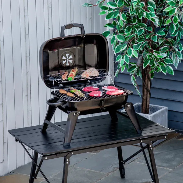 Outsunny 14" Portable Charcoal Grill, Tabletop Outdoor Small Grill with Heat Preservation Net, Venting System, Foldable Legs, Travel Size BBQ - product image 2