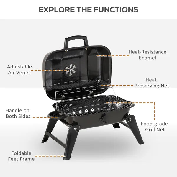 Outsunny 14" Portable Charcoal Grill, Tabletop Outdoor Small Grill with Heat Preservation Net, Venting System, Foldable Legs, Travel Size BBQ - product image 4