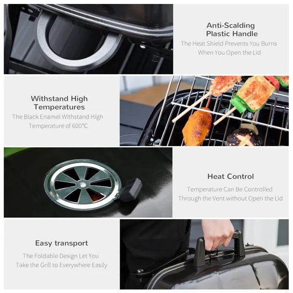 Outsunny 14" Portable Charcoal Grill, Tabletop Outdoor Small Grill with Heat Preservation Net, Venting System, Foldable Legs, Travel Size BBQ - product image 6