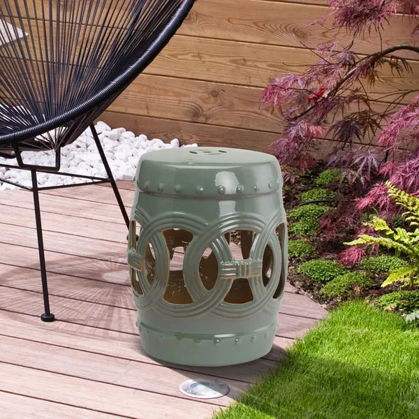 Outsunny 14 Inch x 17 Inch Ceramic Garden Stool with Double-Coin Knotted Ring Design and Strong Glazed Material, Decorative Outdoor Stool - product image 2