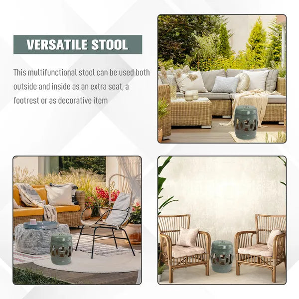 Outsunny 14 Inch x 17 Inch Ceramic Garden Stool with Double-Coin Knotted Ring Design and Strong Glazed Material, Decorative Outdoor Stool - product image 5