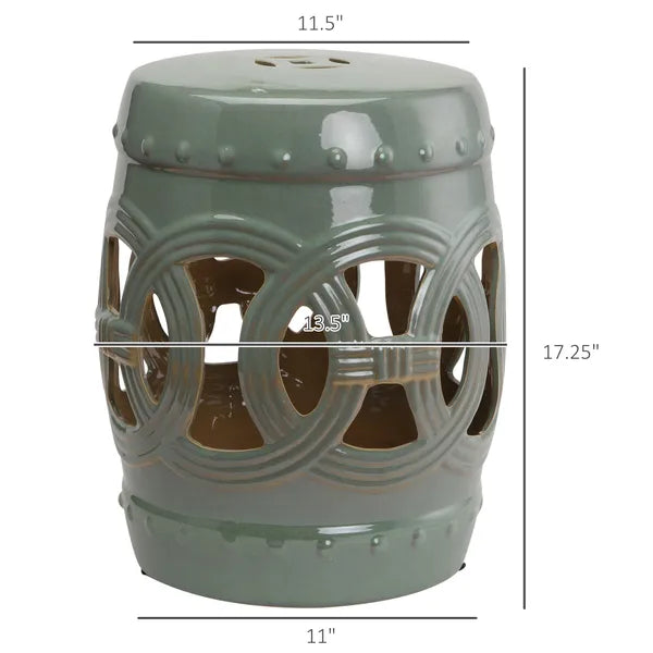 Outsunny 14 Inch x 17 Inch Ceramic Garden Stool with Double-Coin Knotted Ring Design and Strong Glazed Material, Decorative Outdoor Stool - product image 3