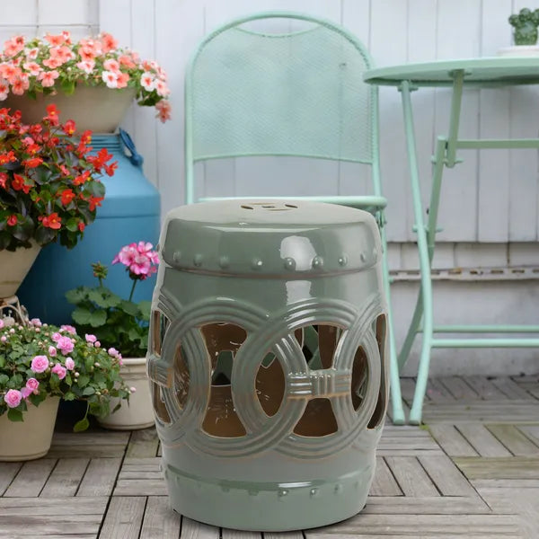 Outsunny 14 Inch x 17 Inch Ceramic Garden Stool with Double-Coin Knotted Ring Design and Strong Glazed Material, Decorative Outdoor Stool - product image 10
