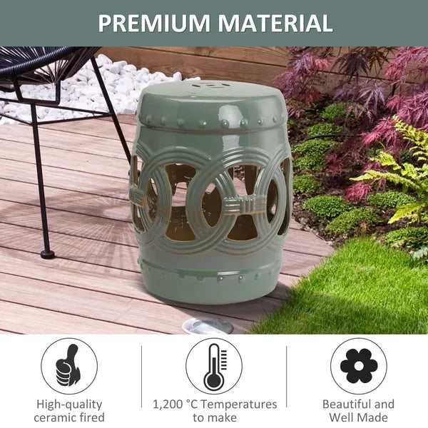 Outsunny 14 Inch x 17 Inch Ceramic Garden Stool with Double-Coin Knotted Ring Design and Strong Glazed Material, Decorative Outdoor Stool - product image 4