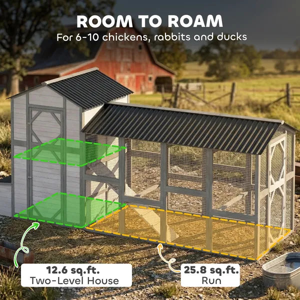 147 Inch Large Wooden Chicken Coop with Run for 8-10 Hens Gray - product image 3