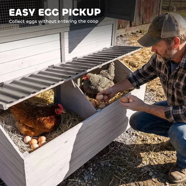 147 Inch Large Wooden Chicken Coop with Run for 8-10 Hens Gray - product image 7