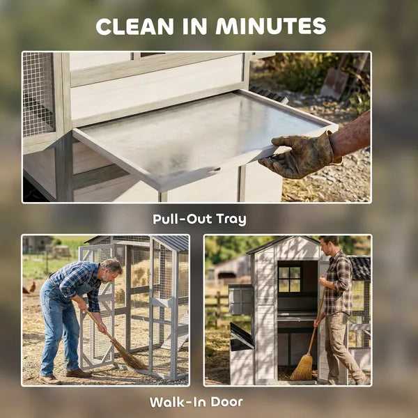 147 Inch Large Wooden Chicken Coop with Run for 8-10 Hens Gray - product image 5