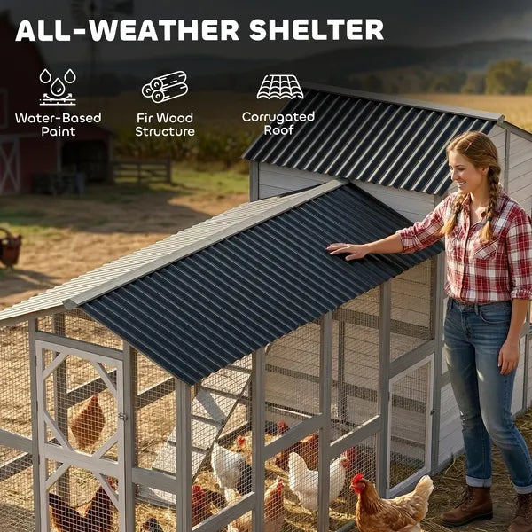 147 Inch Large Wooden Chicken Coop with Run for 8-10 Hens Gray - product image 4