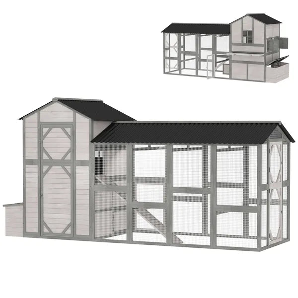 147 Inch Large Wooden Chicken Coop with Run for 8-10 Hens Gray - product image 1