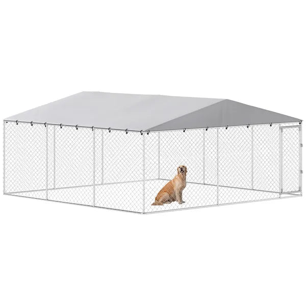 PawHut 15' x 15' x 7' Dog Kennel Outdoor for Small Medium Large Dogs with Waterproof Roof, Silver - product image 11