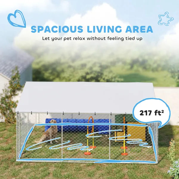 PawHut 15' x 15' x 7' Dog Kennel Outdoor for Small Medium Large Dogs with Waterproof Roof, Silver - product image 5