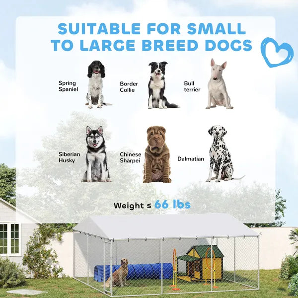 PawHut 15' x 15' x 7' Dog Kennel Outdoor for Small Medium Large Dogs with Waterproof Roof, Silver - product image 4