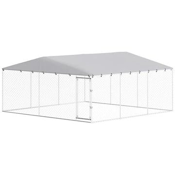 PawHut 15' x 15' x 7' Dog Kennel Outdoor for Small Medium Large Dogs with Waterproof Roof, Silver - product image 1