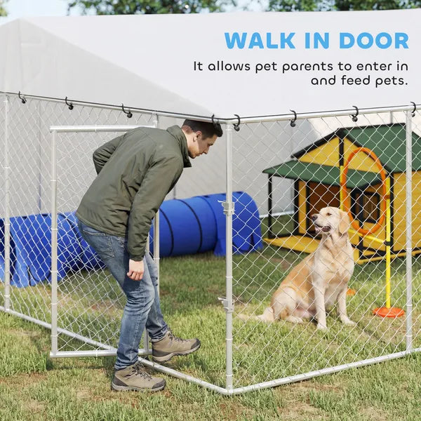PawHut 15' x 15' x 7' Dog Kennel Outdoor for Small Medium Large Dogs with Waterproof Roof, Silver - product image 8