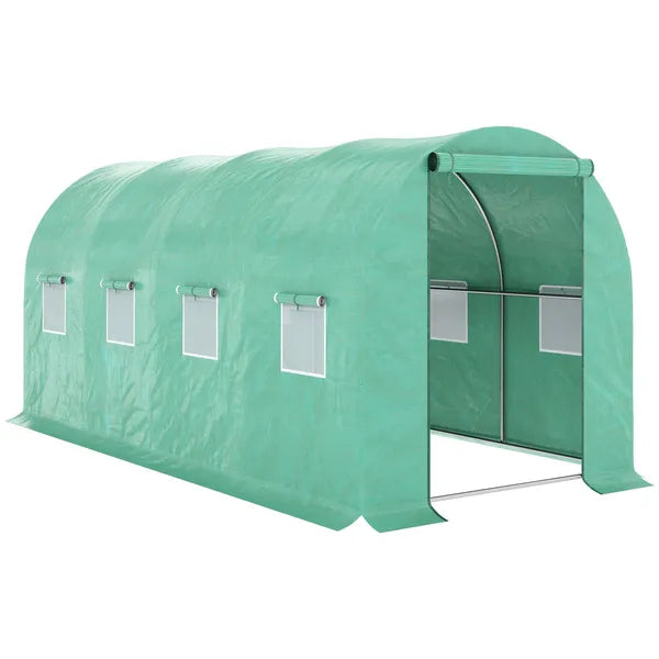 15' x 7' x 7' Walk-in Tunnel Hoop Greenhouse Polyethylene PE Cover, Steel Frame, Roll-Up Zipper Door and Windows for Flowers, Vegetables, Green - product image 11
