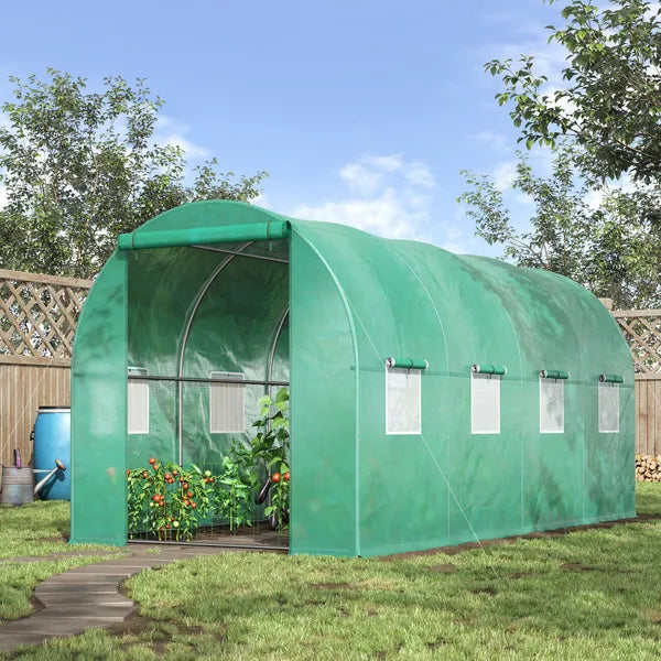 15' x 7' x 7' Walk-in Tunnel Hoop Greenhouse Polyethylene PE Cover, Steel Frame, Roll-Up Zipper Door and Windows for Flowers, Vegetables, Green - product image 10