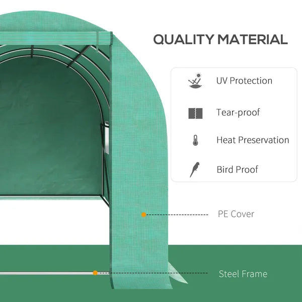 15' x 7' x 7' Walk-in Tunnel Hoop Greenhouse Polyethylene PE Cover, Steel Frame, Roll-Up Zipper Door and Windows for Flowers, Vegetables, Green - product image 5