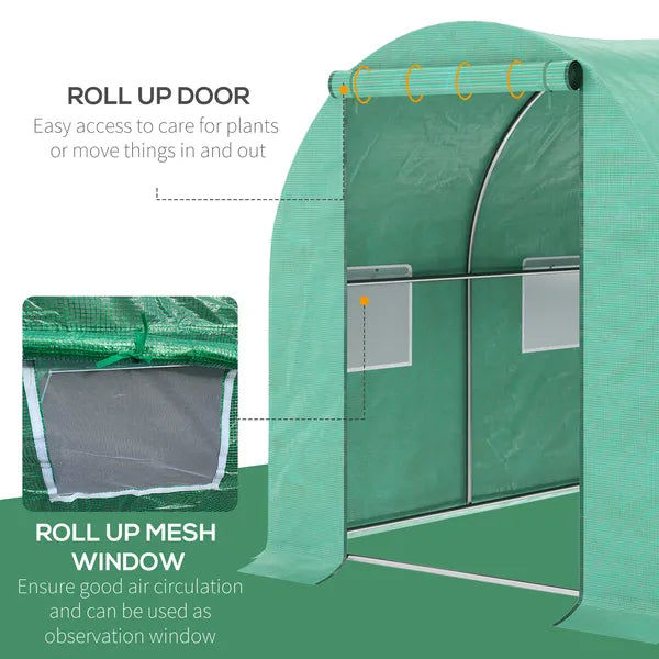 15' x 7' x 7' Walk-in Tunnel Hoop Greenhouse Polyethylene PE Cover, Steel Frame, Roll-Up Zipper Door and Windows for Flowers, Vegetables, Green - product image 4