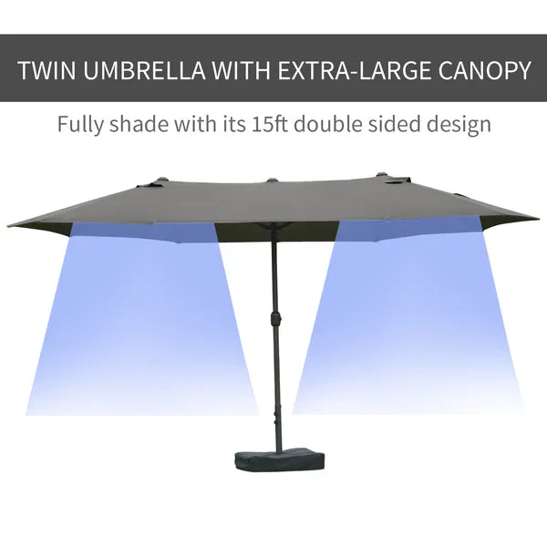 15ft Dark Gray Rectangular Market Umbrella Double-Sided Sun Shield Easy Crank with Base for Deck Pool - product image 4
