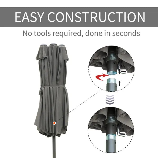 15ft Dark Gray Rectangular Market Umbrella Double-Sided Sun Shield Easy Crank with Base for Deck Pool - product image 7