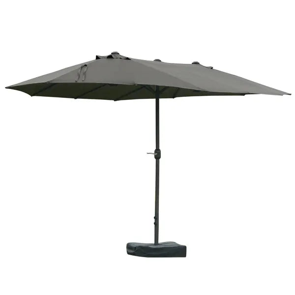 15ft Dark Gray Rectangular Market Umbrella Double-Sided Sun Shield Easy Crank with Base for Deck Pool - product image 8