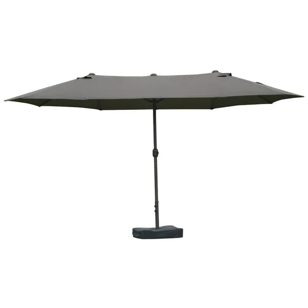 15ft Dark Gray Rectangular Market Umbrella Double-Sided Sun Shield Easy Crank with Base for Deck Pool - product image 1