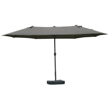 15ft Dark Gray Rectangular Market Umbrella Double-Sided Sun Shield Easy Crank with Base for Deck Pool - product image 1
