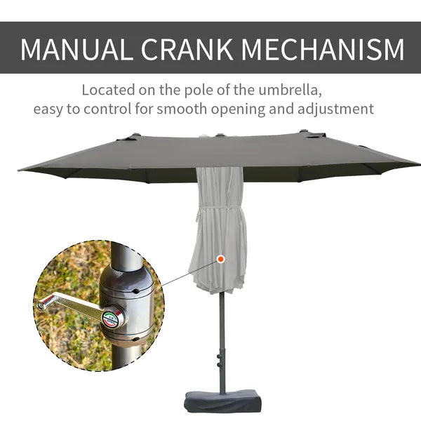 15ft Dark Gray Rectangular Market Umbrella Double-Sided Sun Shield Easy Crank with Base for Deck Pool - product image 5