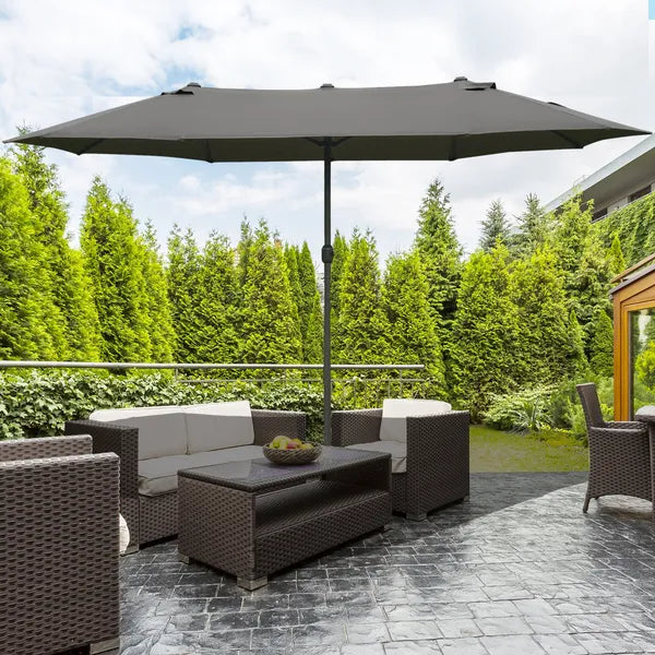 15ft Dark Gray Rectangular Market Umbrella Double-Sided Sun Shield Easy Crank with Base for Deck Pool - product image 2