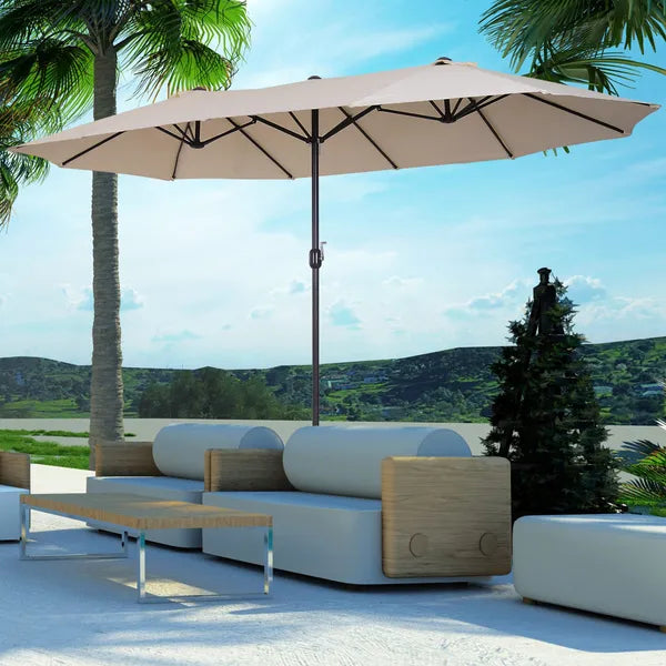 15 Ft Double-Sided Patio Umbrella Outdoor Market Extra Large Cream White with Crank for Deck Lawn Backyard Pool - product image 9