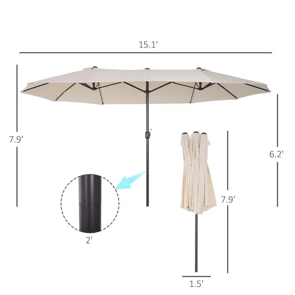 15 Ft Double-Sided Patio Umbrella Outdoor Market Extra Large Cream White with Crank for Deck Lawn Backyard Pool - product image 3