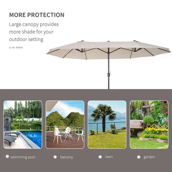 15 Ft Double-Sided Patio Umbrella Outdoor Market Extra Large Cream White with Crank for Deck Lawn Backyard Pool - product image 7