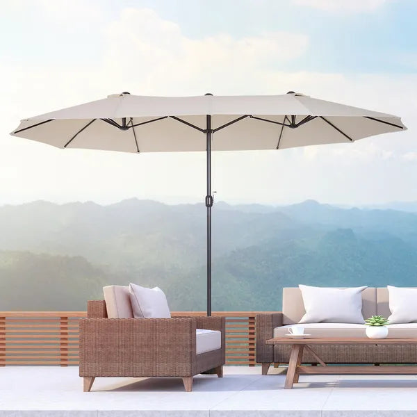15 Ft Double-Sided Patio Umbrella Outdoor Market Extra Large Cream White with Crank for Deck Lawn Backyard Pool - product image 8