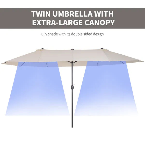 15 Ft Double-Sided Patio Umbrella Outdoor Market Extra Large Cream White with Crank for Deck Lawn Backyard Pool - product image 4