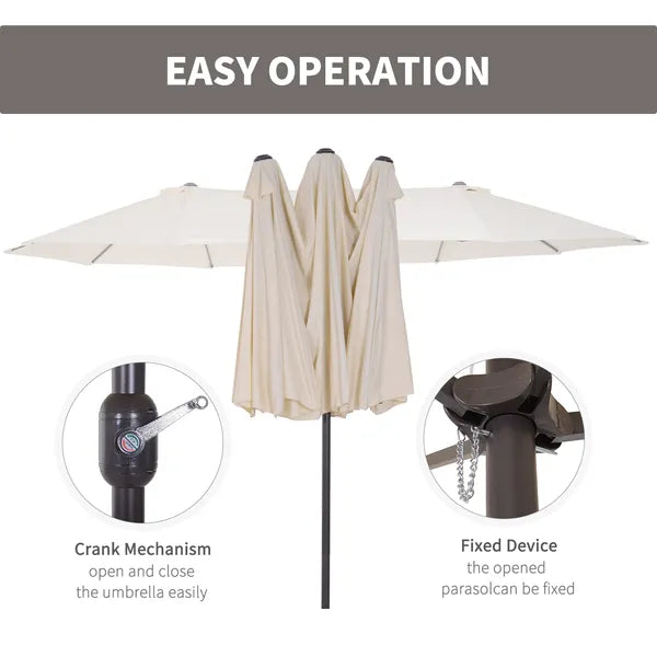 15 Ft Double-Sided Patio Umbrella Outdoor Market Extra Large Cream White with Crank for Deck Lawn Backyard Pool - product image 5