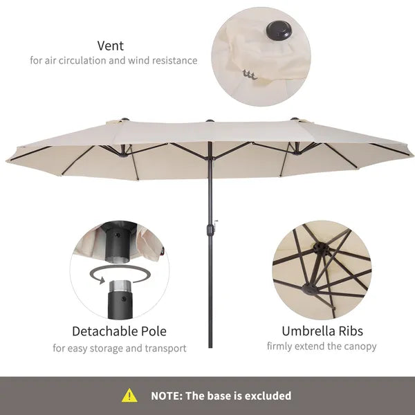 15 Ft Double-Sided Patio Umbrella Outdoor Market Extra Large Cream White with Crank for Deck Lawn Backyard Pool - product image 6