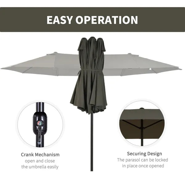 15ft Double-Sided Patio Umbrella Outdoor Market Extra Large Gray with Crank for Deck Lawn Backyard Pool - product image 5